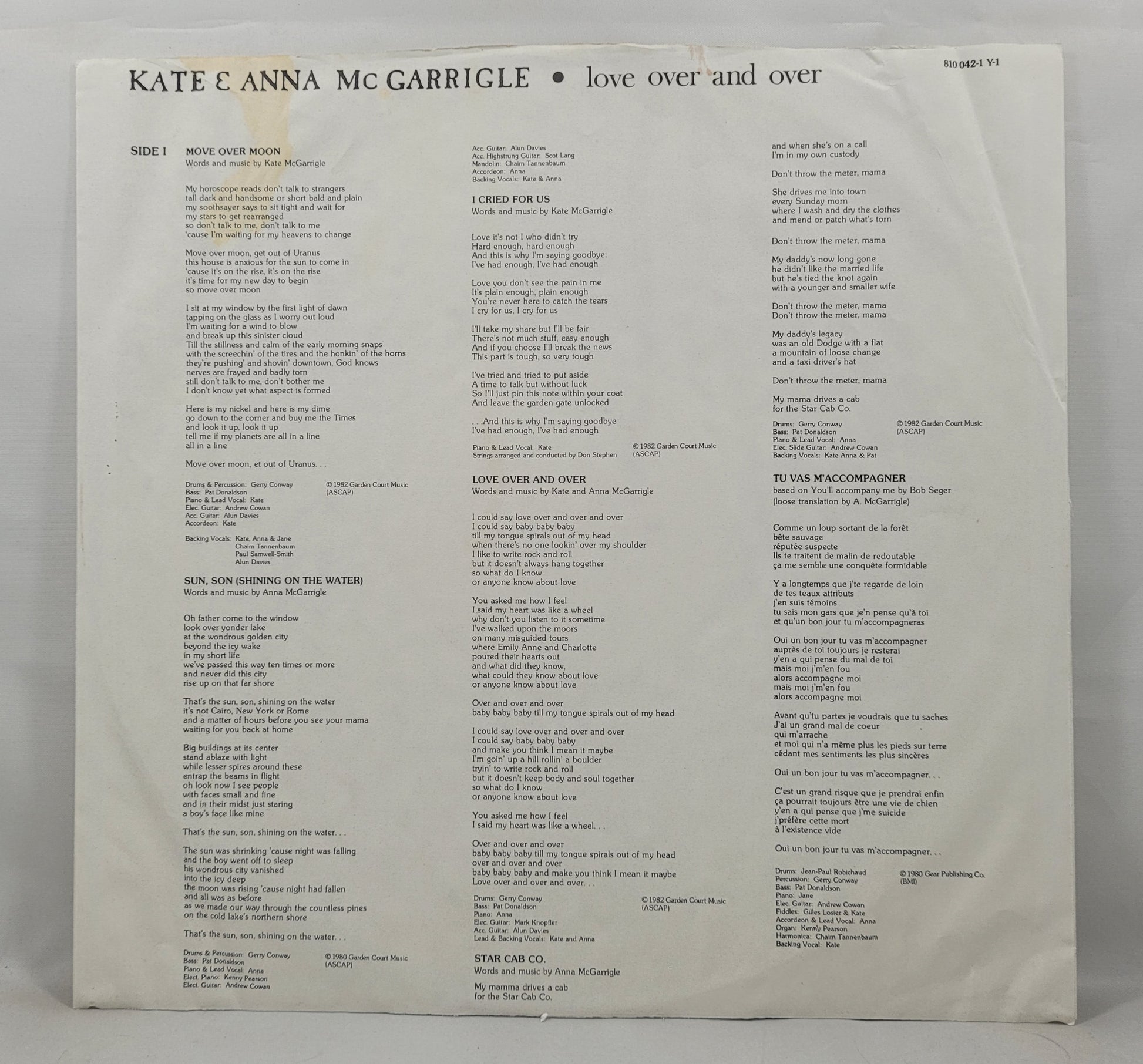 Kate & Anna McGarrigle - Love Over and Over [1982 Used Vinyl Record LP]