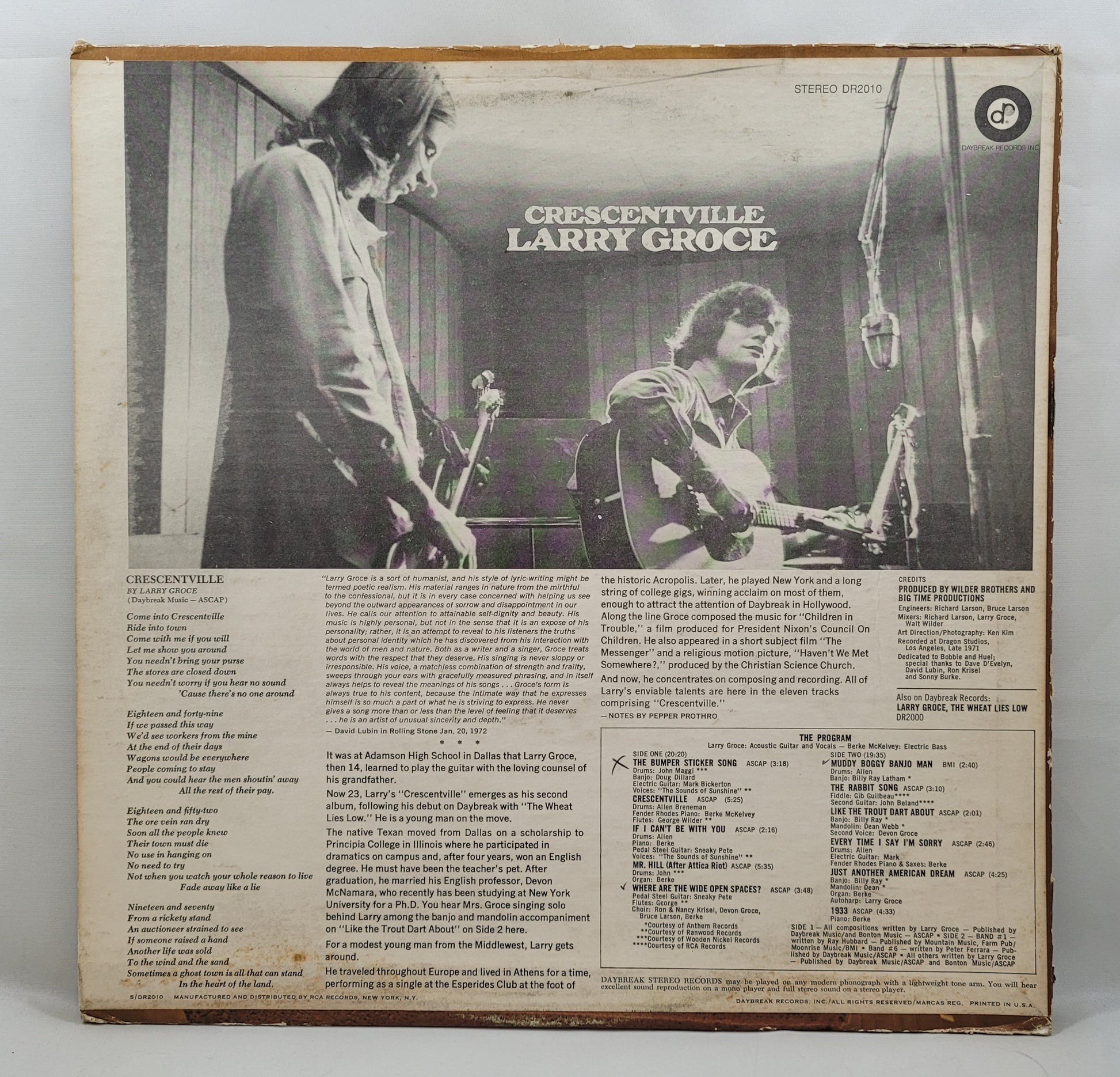 Larry Groce - Crescentville [1972 Used Vinyl Record LP]