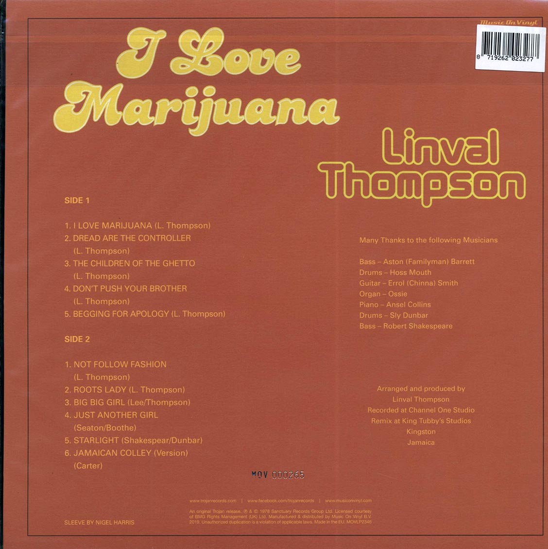 Linval Thompson - I Love Marijuana [2022 Reissue Limited Green 180G] [New Vinyl Record LP]