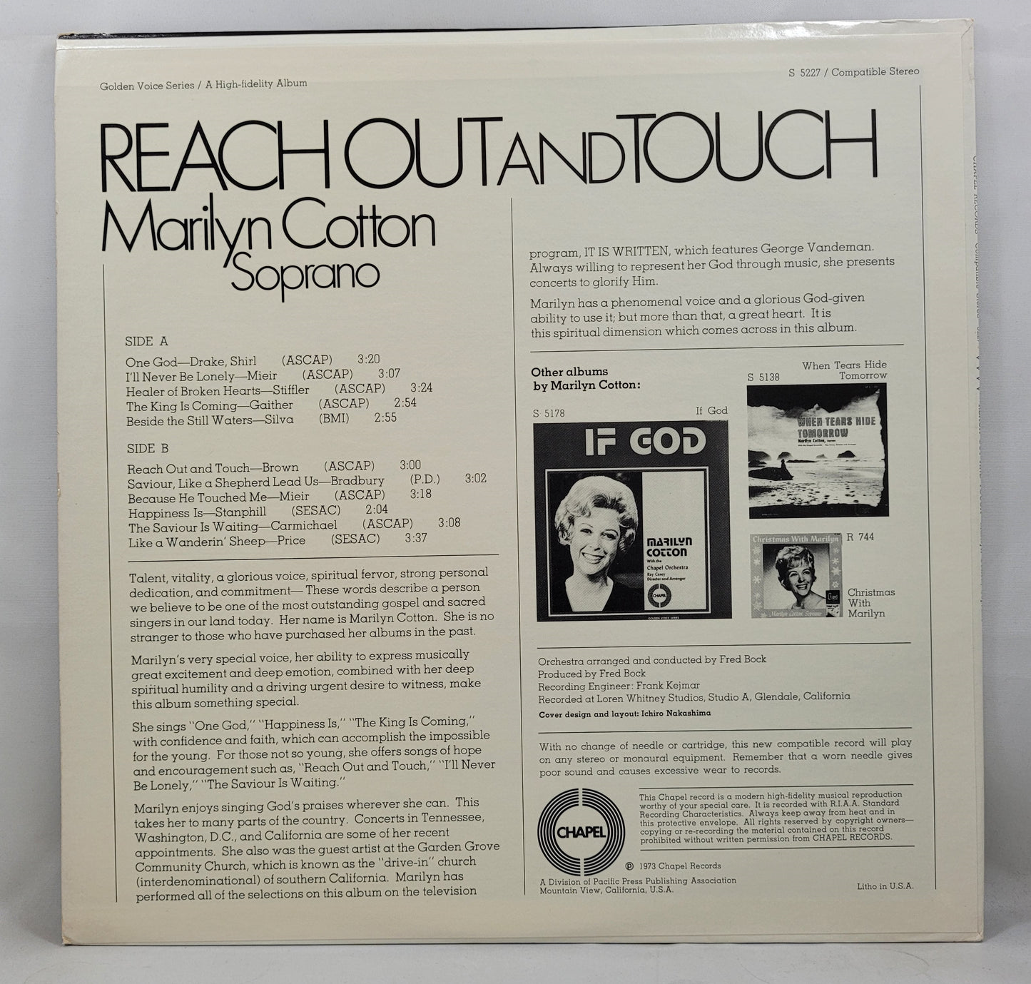 Marilyn Cotton - Reach Out and Touch [1973 Used Vinyl Record LP]