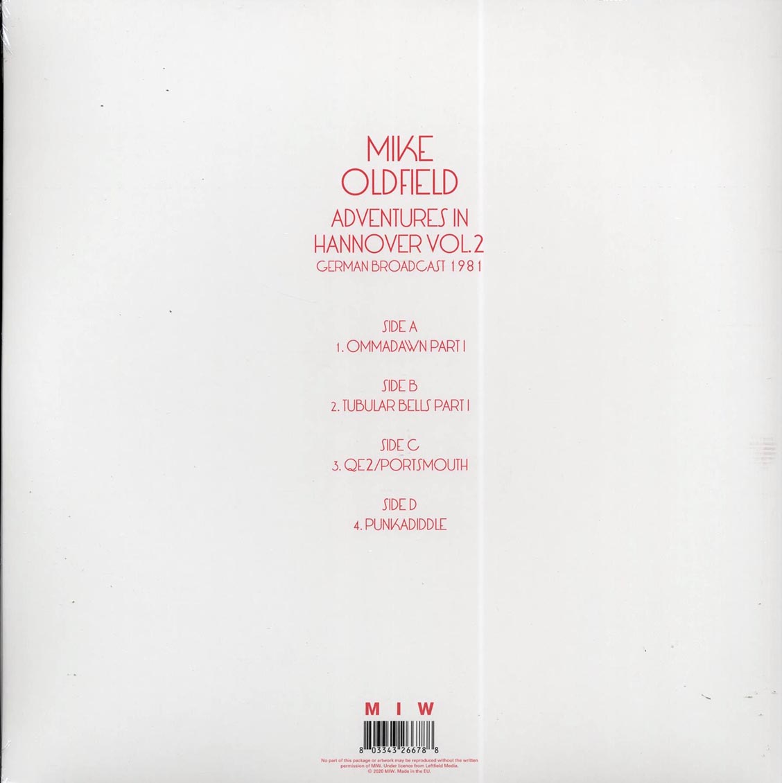 Mike Oldfield - Adventures in Hannover Vol. 2 [2021 Unofficial] [New Double Vinyl Record LP]