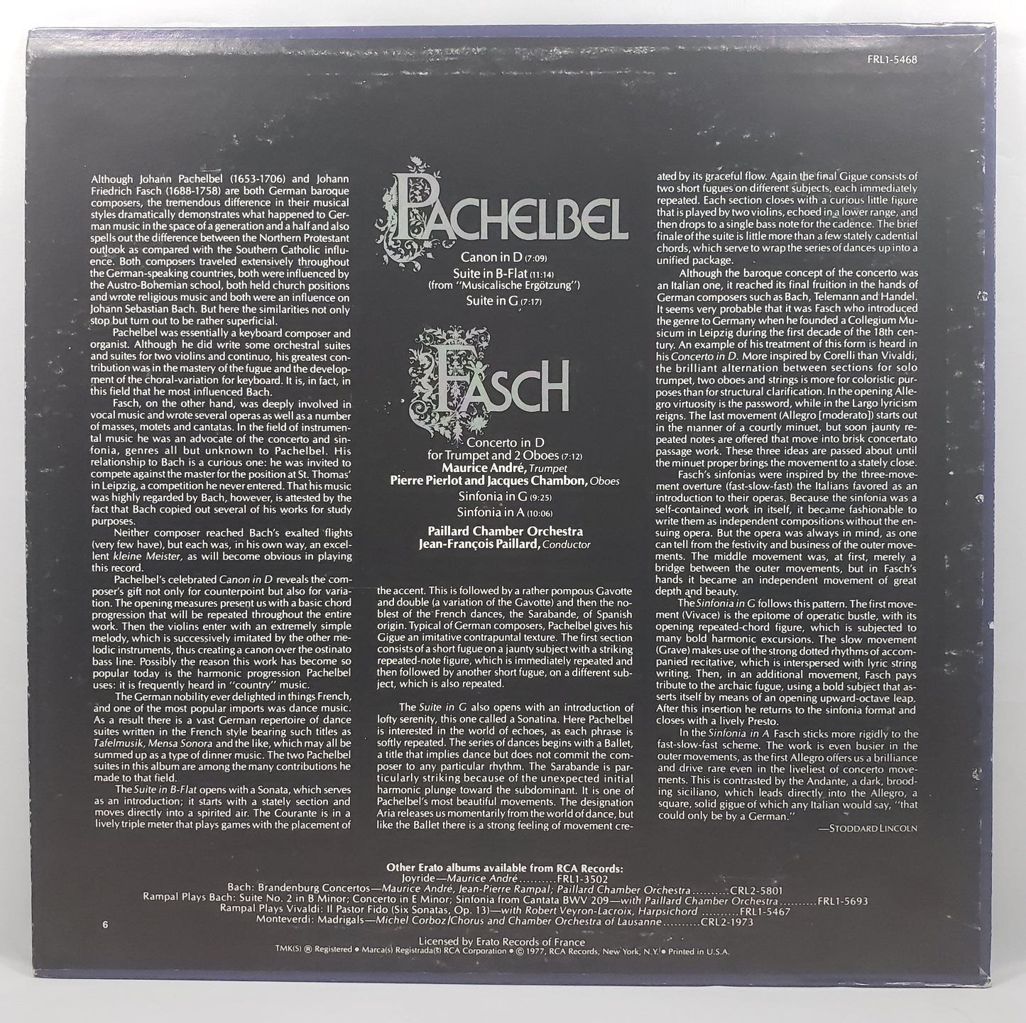 Jean-Francois Paillard - Pachelbel, Fasch [1977 Reissue] [Used Vinyl Record LP]