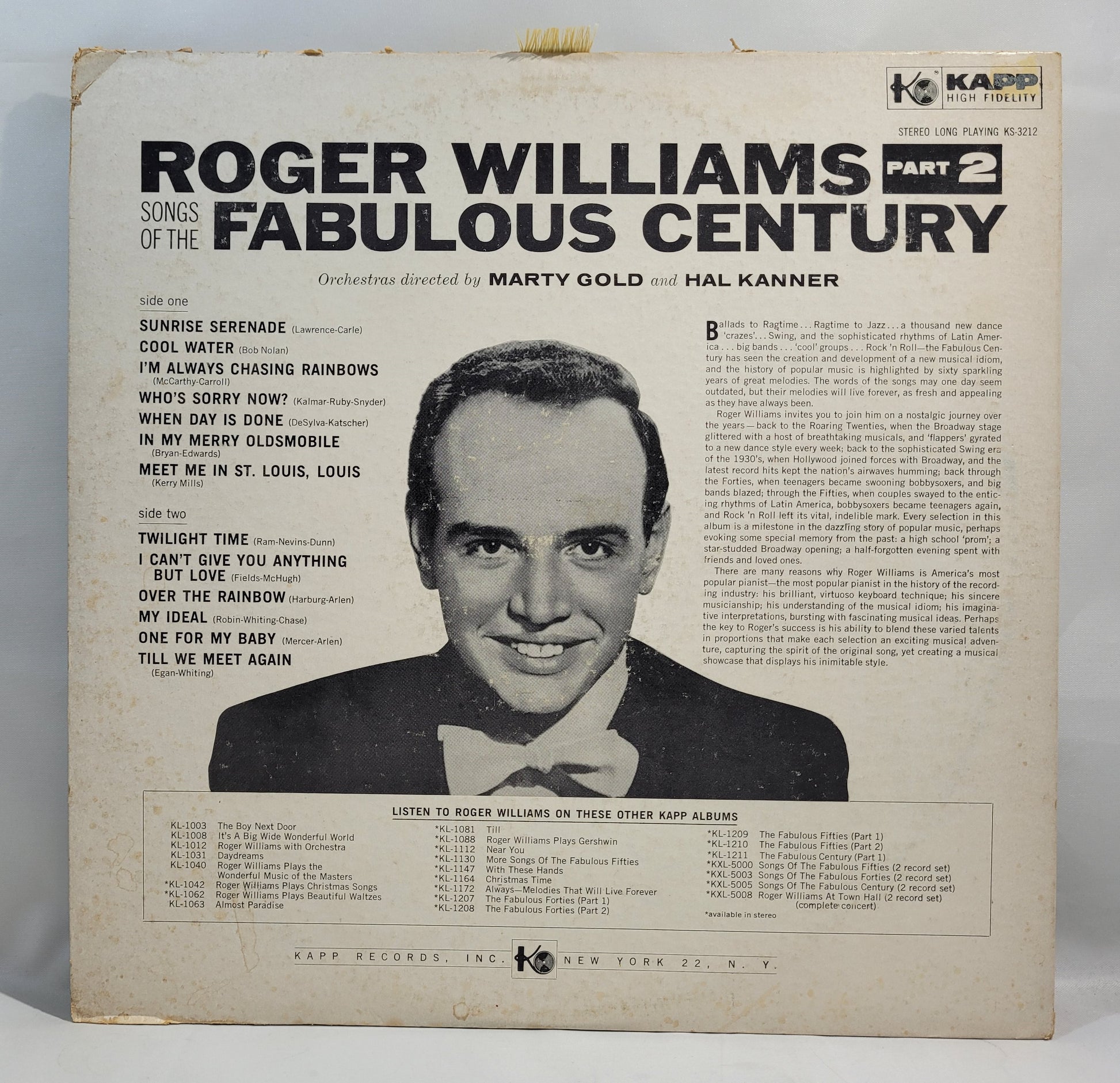 Roger Williams - Songs of the Fabulous Century Part 2 [1960 Used Vinyl Record LP]