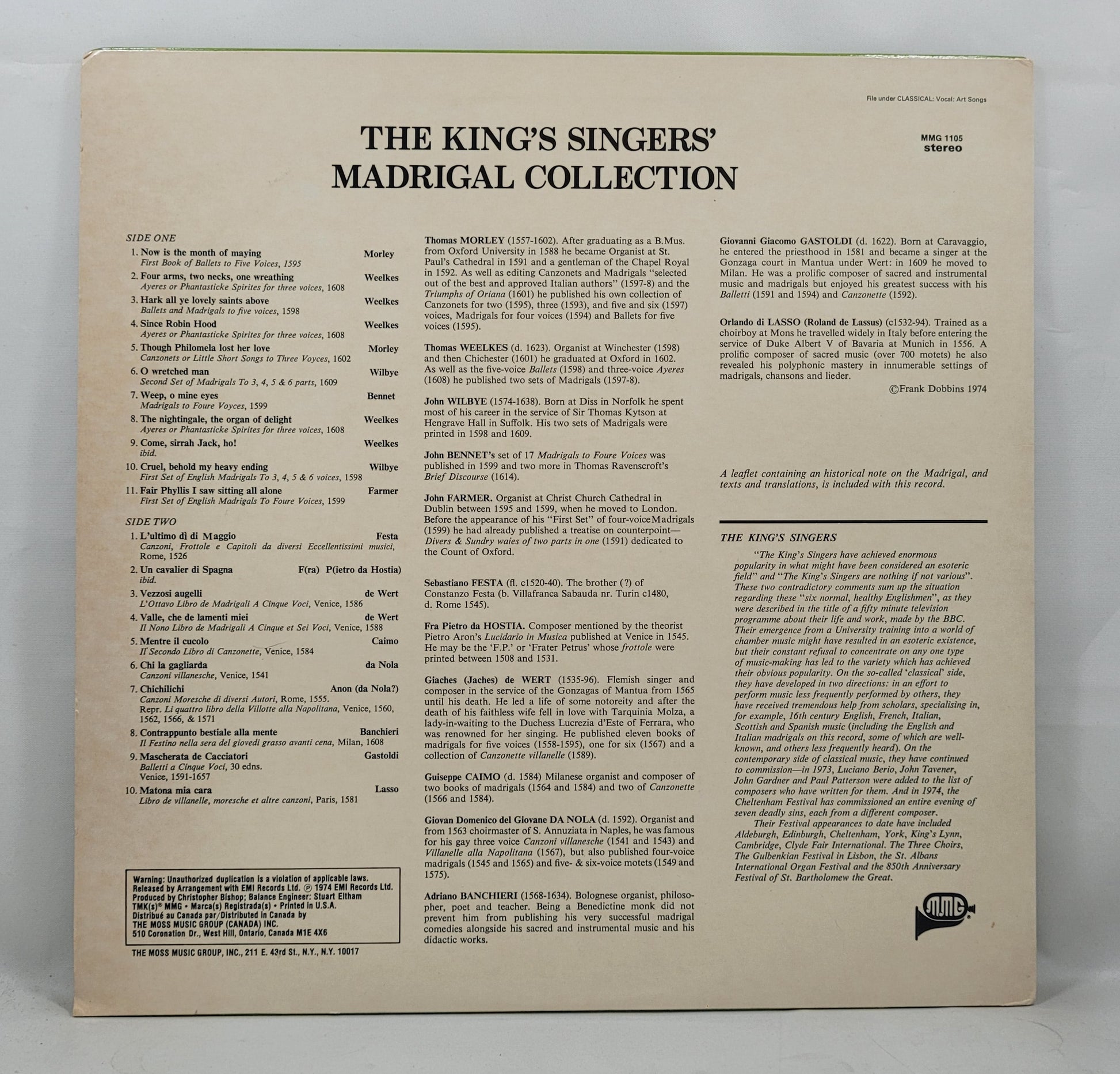 The King's Singers - Madrigal Collection [Reissue] [Used Vinyl Record LP]