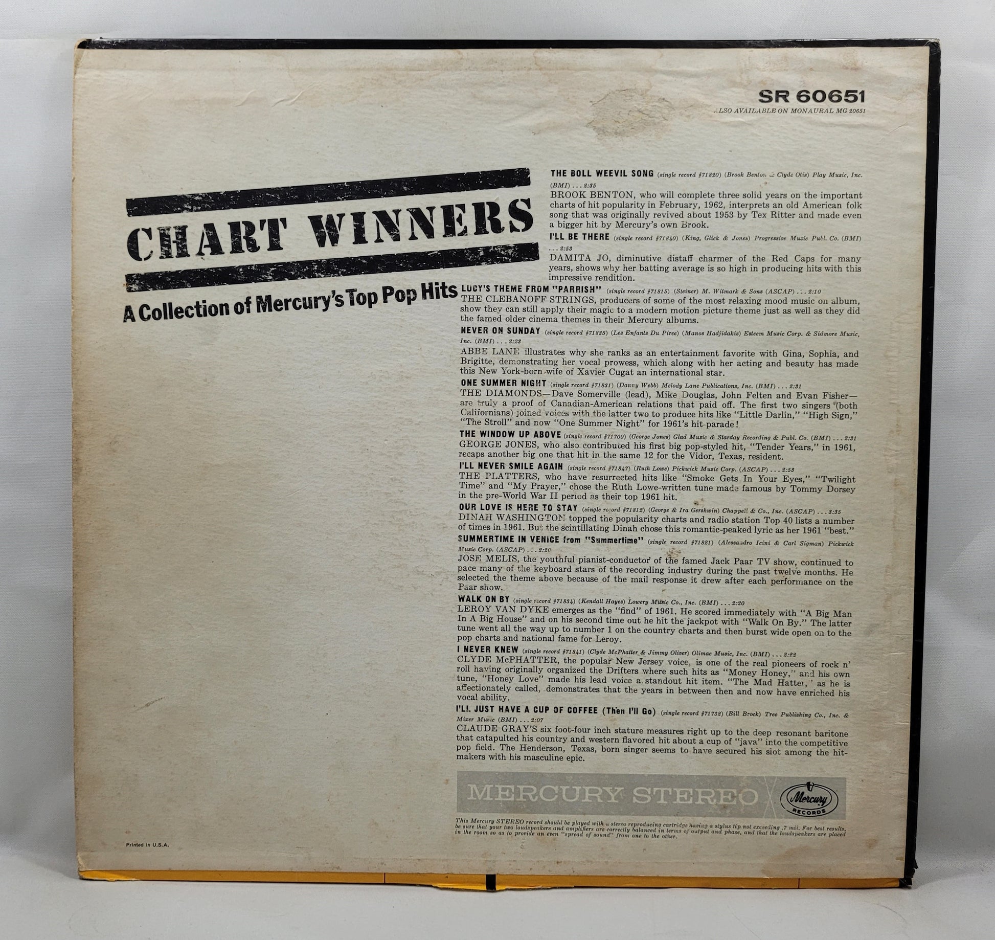 Various - Chart Winners [1962 Compilation] [Used Vinyl Record LP]